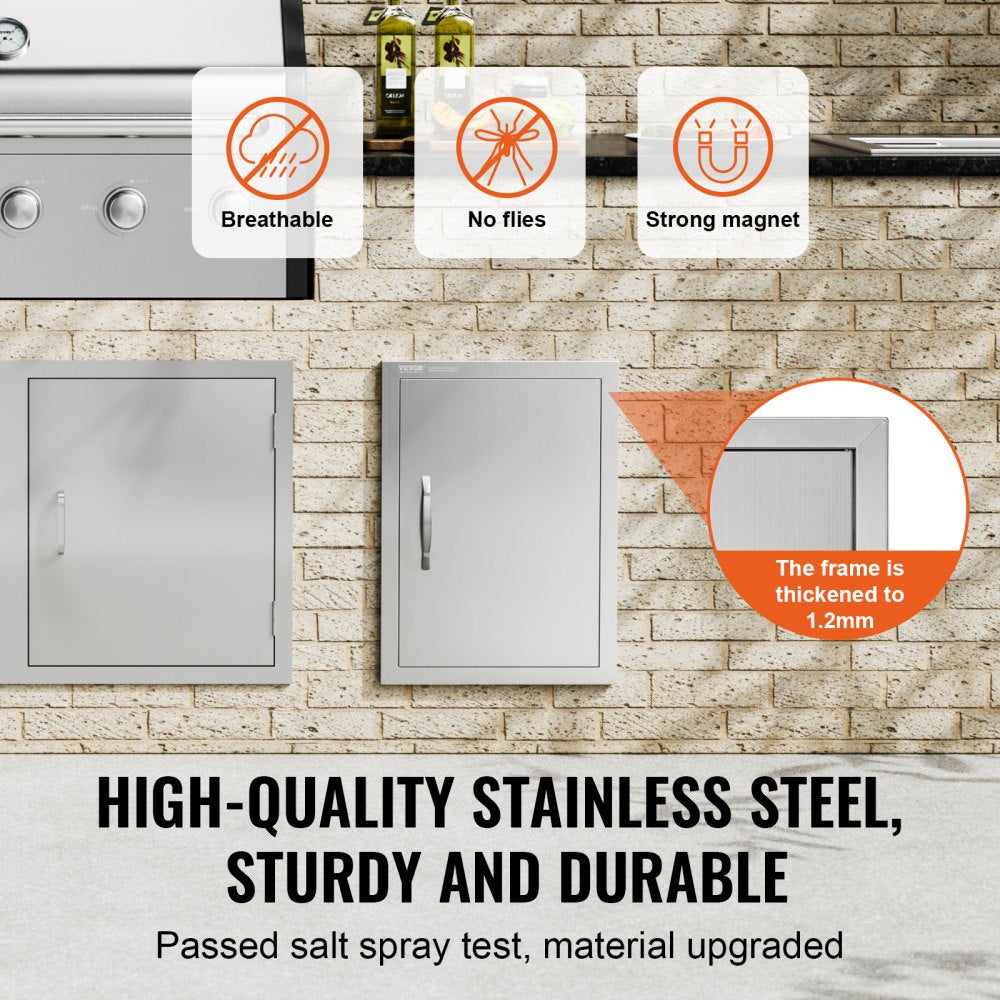 VEVOR BBQ Access Door, 16W x 22H Inch Single Outdoor Kitchen Door, Stainless Steel Flush Mount Door, Wall Vertical Door