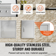 VEVOR BBQ Access Door, 16W x 22H Inch Single Outdoor Kitchen Door, Stainless Steel Flush Mount Door, Wall Vertical Door