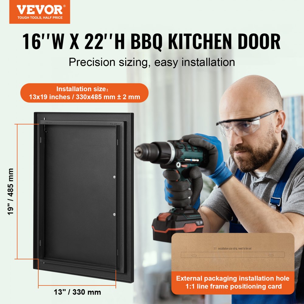 VEVOR BBQ Access Door, 16W x 22H Inch Single Outdoor Kitchen Door, Cold Plate Flush Mount Door, Wall Vertical Door with