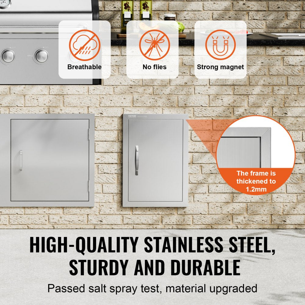 VEVOR BBQ Access Door, 14W x 20H Inch Single Outdoor Kitchen Door, Stainless Steel Flush Mount Door, Wall Vertical Door