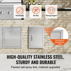 VEVOR BBQ Access Door, 14W x 20H Inch Single Outdoor Kitchen Door, Stainless Steel Flush Mount Door, Wall Vertical Door