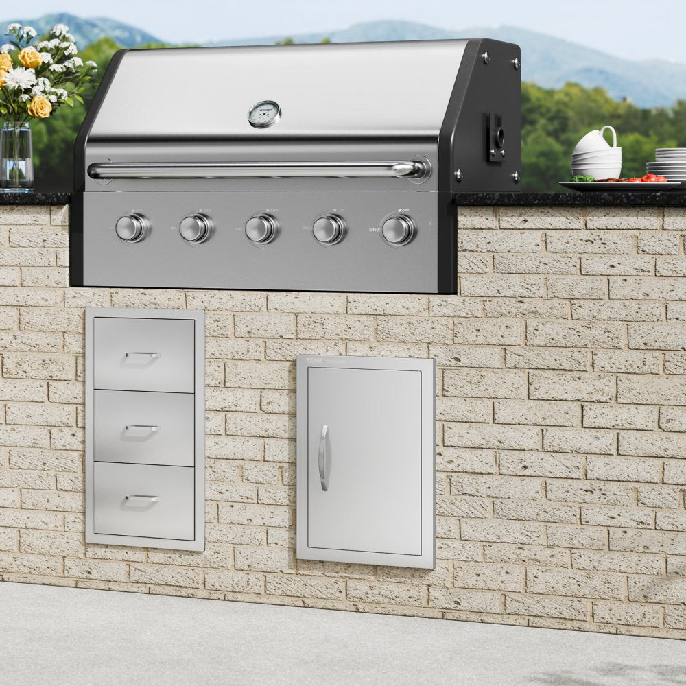 VEVOR BBQ Access Door, 14W x 20H Inch Single Outdoor Kitchen Door, Stainless Steel Flush Mount Door, Wall Vertical Door