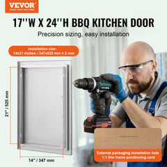 VEVOR BBQ Access Door, 17W x 24H Inch Single Outdoor Kitchen Door, Stainless Steel Flush Mount Door, Wall Vertical Door