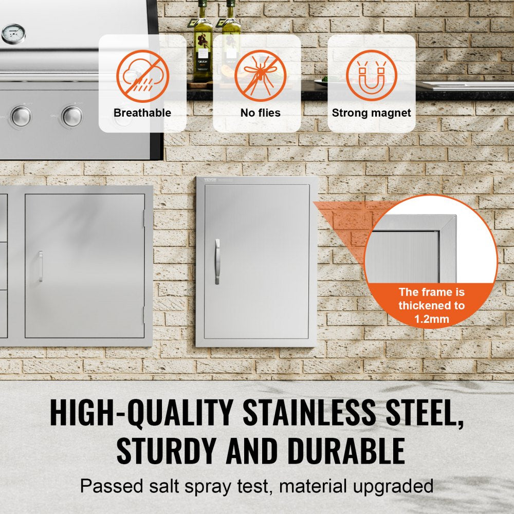 VEVOR BBQ Access Door, 17W x 24H Inch Single Outdoor Kitchen Door, Stainless Steel Flush Mount Door, Wall Vertical Door