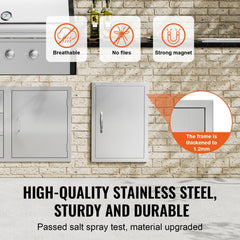 VEVOR BBQ Access Door, 17W x 24H Inch Single Outdoor Kitchen Door, Stainless Steel Flush Mount Door, Wall Vertical Door