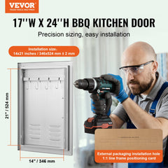 VEVOR BBQ Access Door, 17W x 24H Inch Single Outdoor Kitchen Door, Stainless Steel Flush Mount Door, Wall Vertical Door