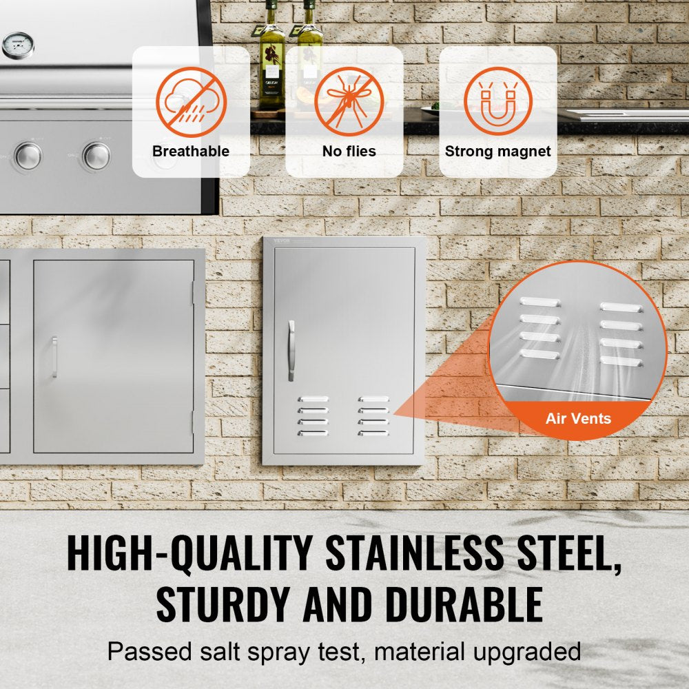 VEVOR BBQ Access Door, 17W x 24H Inch Single Outdoor Kitchen Door, Stainless Steel Flush Mount Door, Wall Vertical Door
