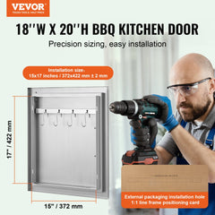 VEVOR BBQ Access Door, 18W x 20H Inch Single Outdoor Kitchen Door, Stainless Steel Flush Mount Door, Wall Vertical Door