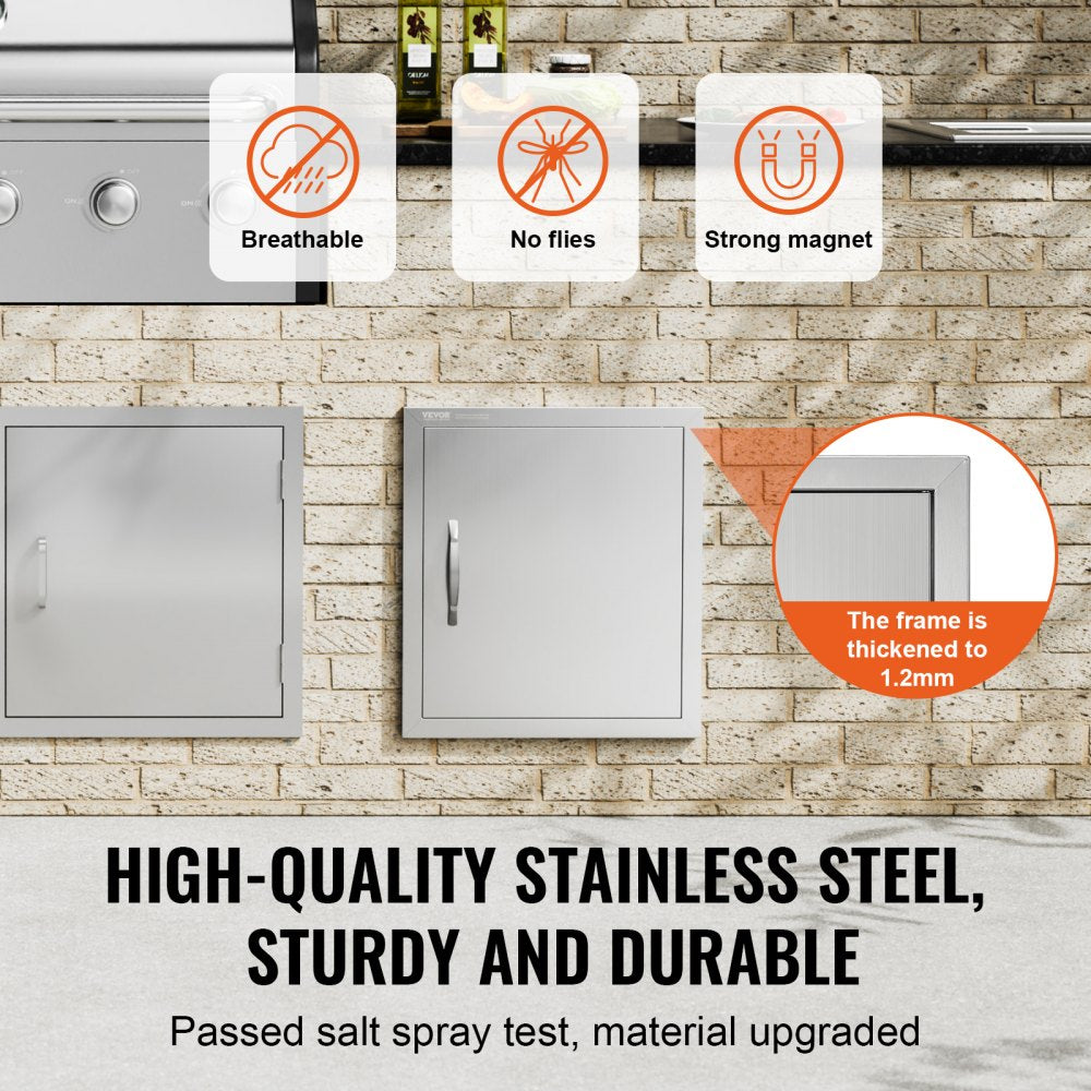 VEVOR BBQ Access Door, 18W x 20H Inch Single Outdoor Kitchen Door, Stainless Steel Flush Mount Door, Wall Vertical Door