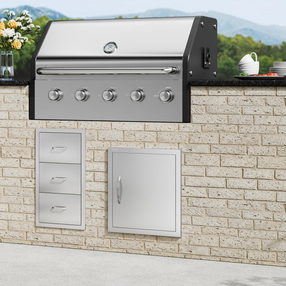 VEVOR BBQ Access Door, 18W x 20H Inch Single Outdoor Kitchen Door, Stainless Steel Flush Mount Door, Wall Vertical Door