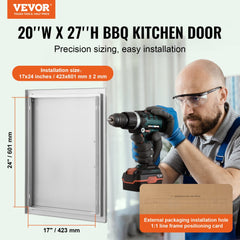 VEVOR BBQ Access Door, 20W x 27H Inch Single Outdoor Kitchen Door, Stainless Steel Flush Mount Door, Wall Vertical Door