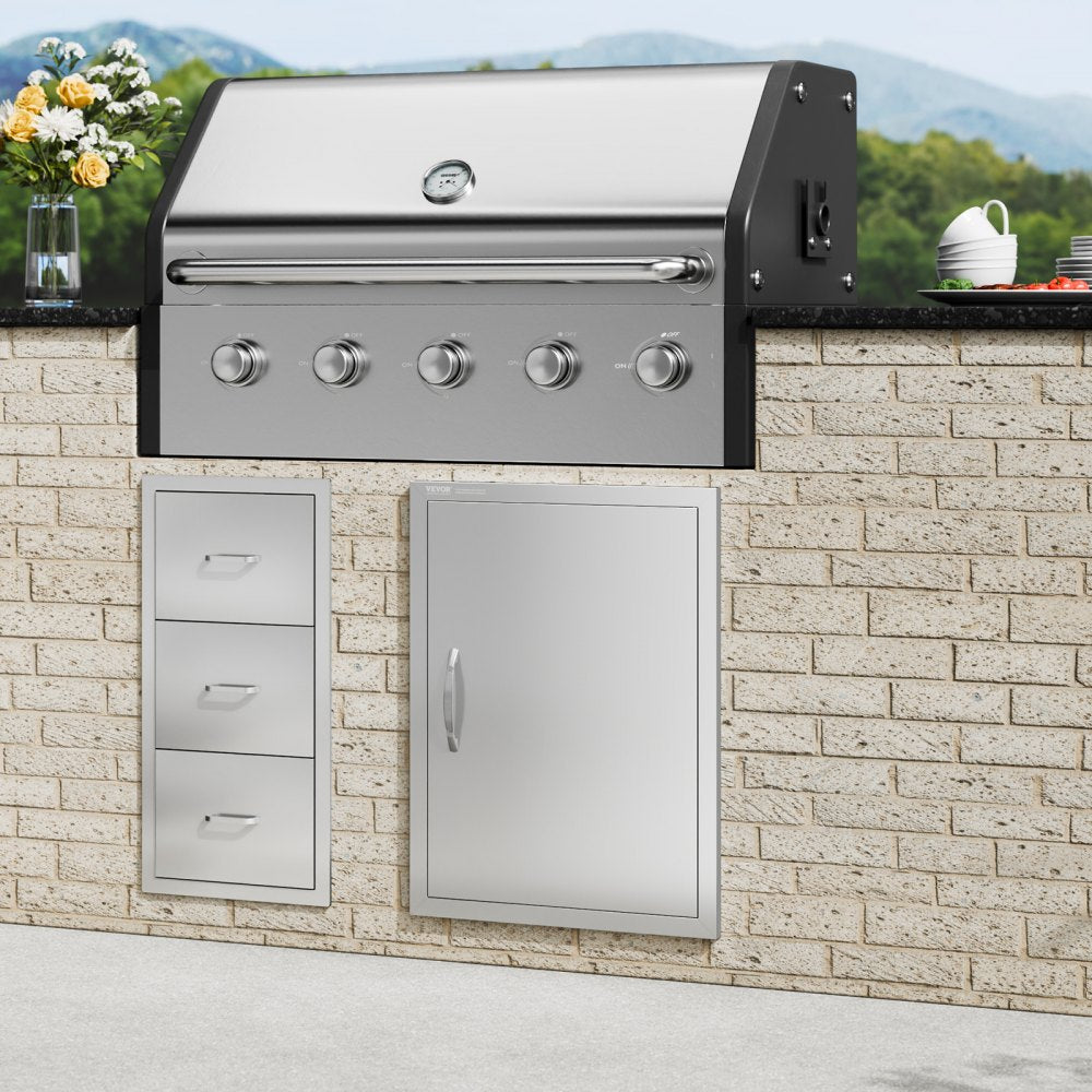 VEVOR BBQ Access Door, 20W x 27H Inch Single Outdoor Kitchen Door, Stainless Steel Flush Mount Door, Wall Vertical Door