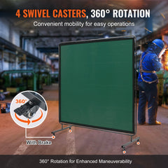 VEVOR Welding Screen with Frame, 6' x 6' Welding Curtain Screen, Flame-Resistant Vinyl Welding Protection Screen on 4