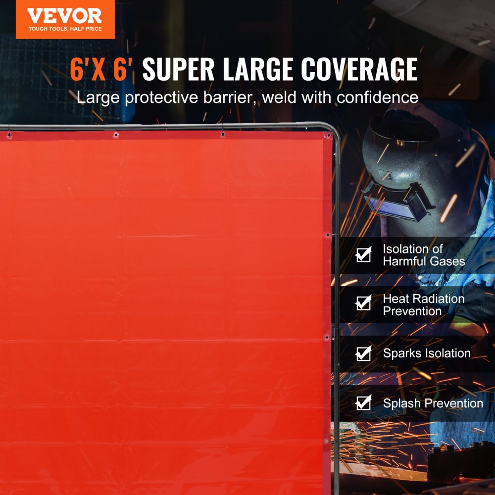 VEVOR Welding Screen with Frame, 6' x 6' Welding Curtain Screen, Flame-Resistant Vinyl Welding Protection Screen on 4