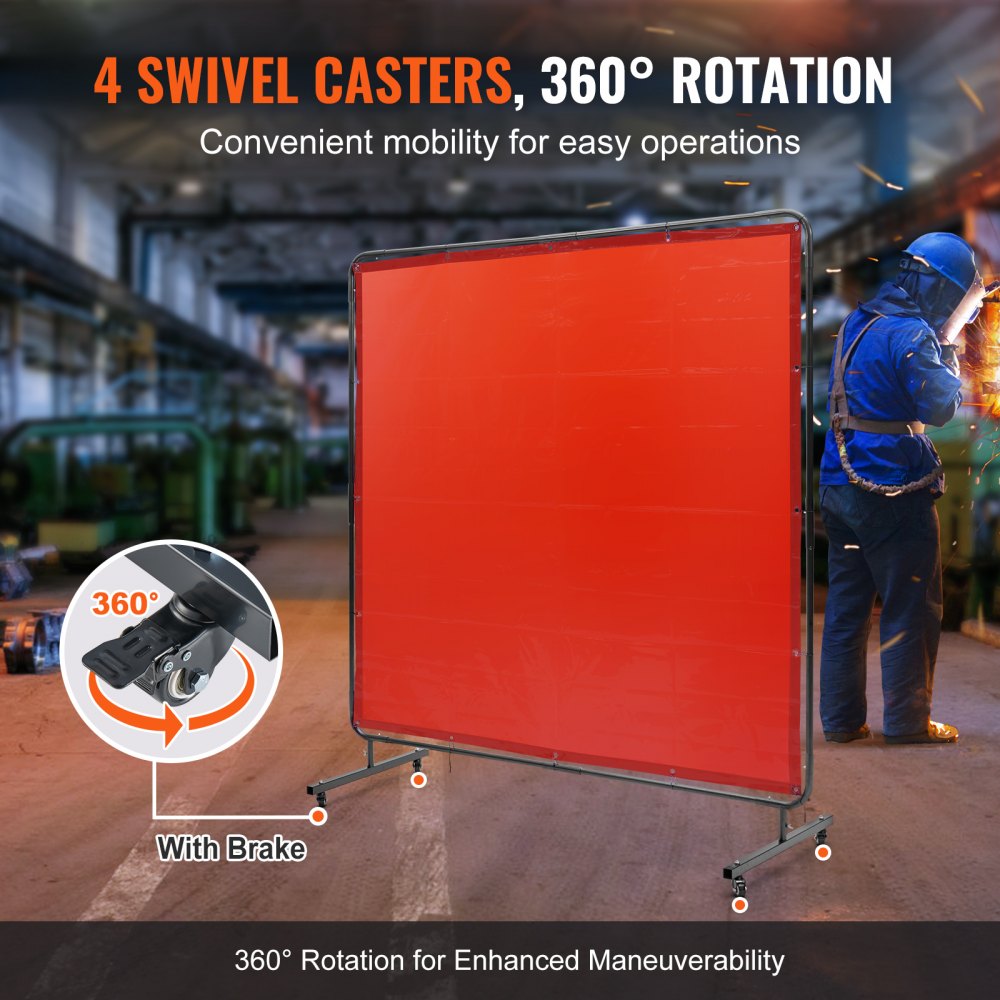 VEVOR Welding Screen with Frame, 6' x 6' Welding Curtain Screen, Flame-Resistant Vinyl Welding Protection Screen on 4