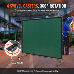 VEVOR Welding Screen with Frame, 6' x 8' Welding Curtain Screen, Flame-Resistant Vinyl Welding Protection Screen on 4