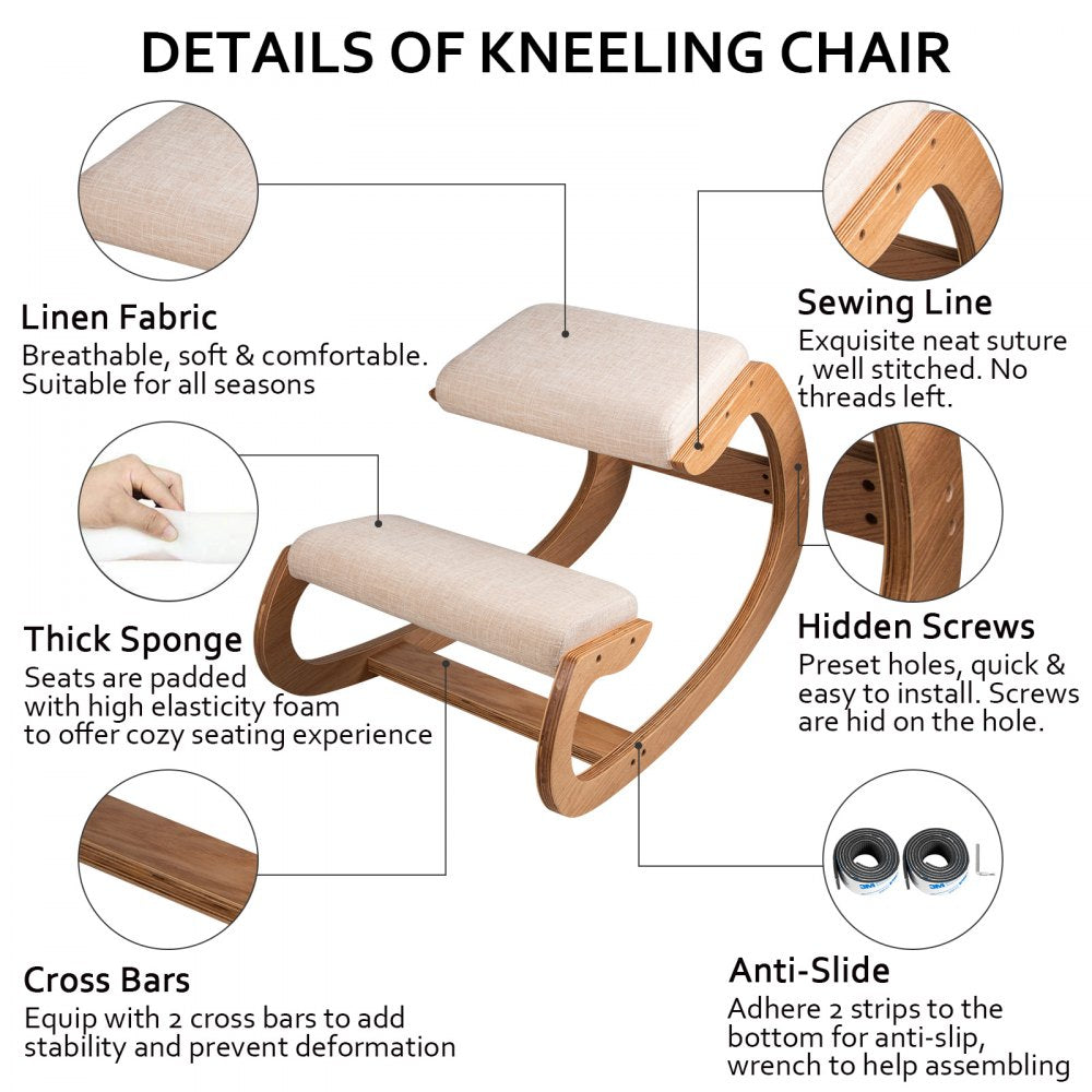 VEVOR Ergonomic Kneeling Chair Heavy Duty Better Posture Kneeling Stool Office Chair Home for Body Shaping Relieveing