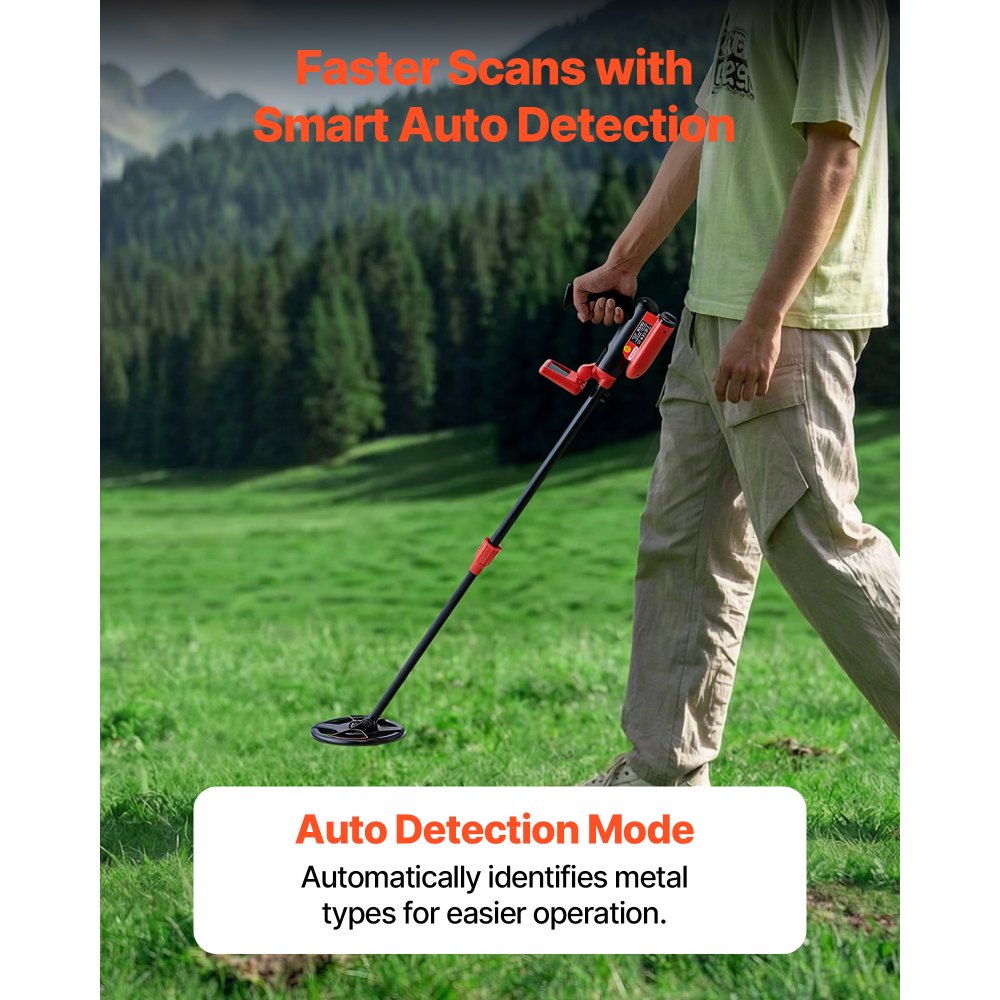 VEVOR Metal Detector, 6", Lightweight Metal Detector with LCD Display, IP68 Waterproof Search Coil, Adjustable