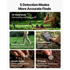 VEVOR Metal Detector for Adults, 10", Professional High Accuracy Gold Detector, IP68 Waterproof Search Coil with
