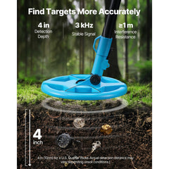 VEVOR Metal Detector, 4", Lightweight Metal Detector with LCD Display, 6" IP68 Waterproof Search Coil, Adjustable