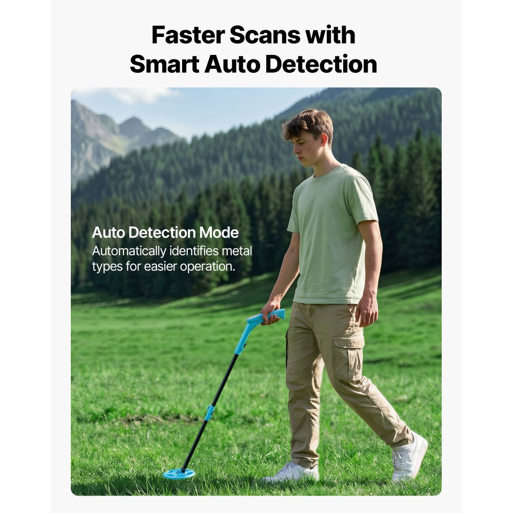 VEVOR Metal Detector, 4", Lightweight Metal Detector with LCD Display, 6" IP68 Waterproof Search Coil, Adjustable