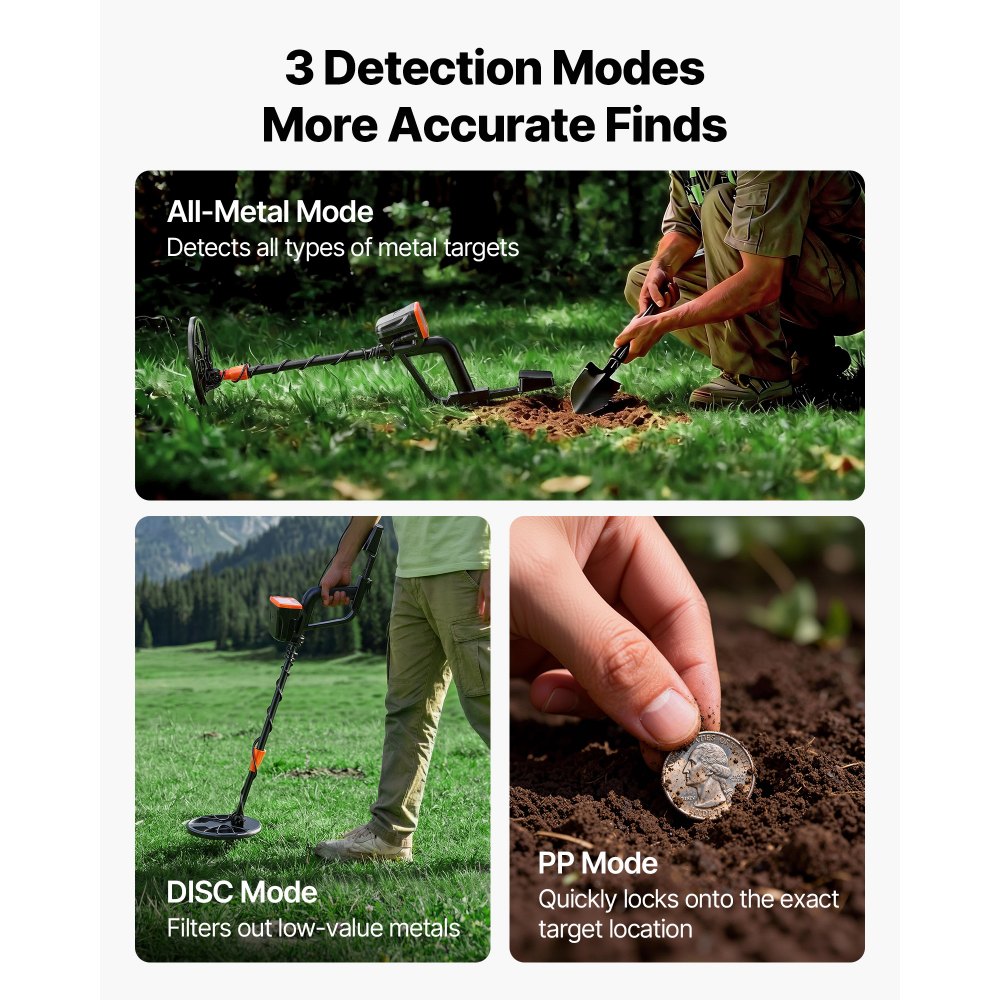 VEVOR Metal Detector for Adults, 8", Professional High Accuracy Gold Detector, IP68 Waterproof Search Coil with