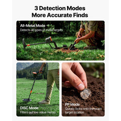 VEVOR Metal Detector for Adults, 8", Professional High Accuracy Gold Detector, IP68 Waterproof Search Coil with