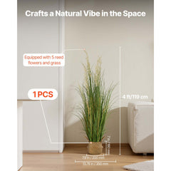 VEVOR Artificial Grass Plant, 47 inch Reed Flower Grass in Pot, Premium PVC Faux Fake Greenery Shrubs Plant for Indoor