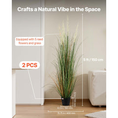 VEVOR Artificial Grass Plant, 2 Pack 59 inch Faux Reed Flower Grass in Pot, Premium PVC Fake Greenery Shrubs Plant for