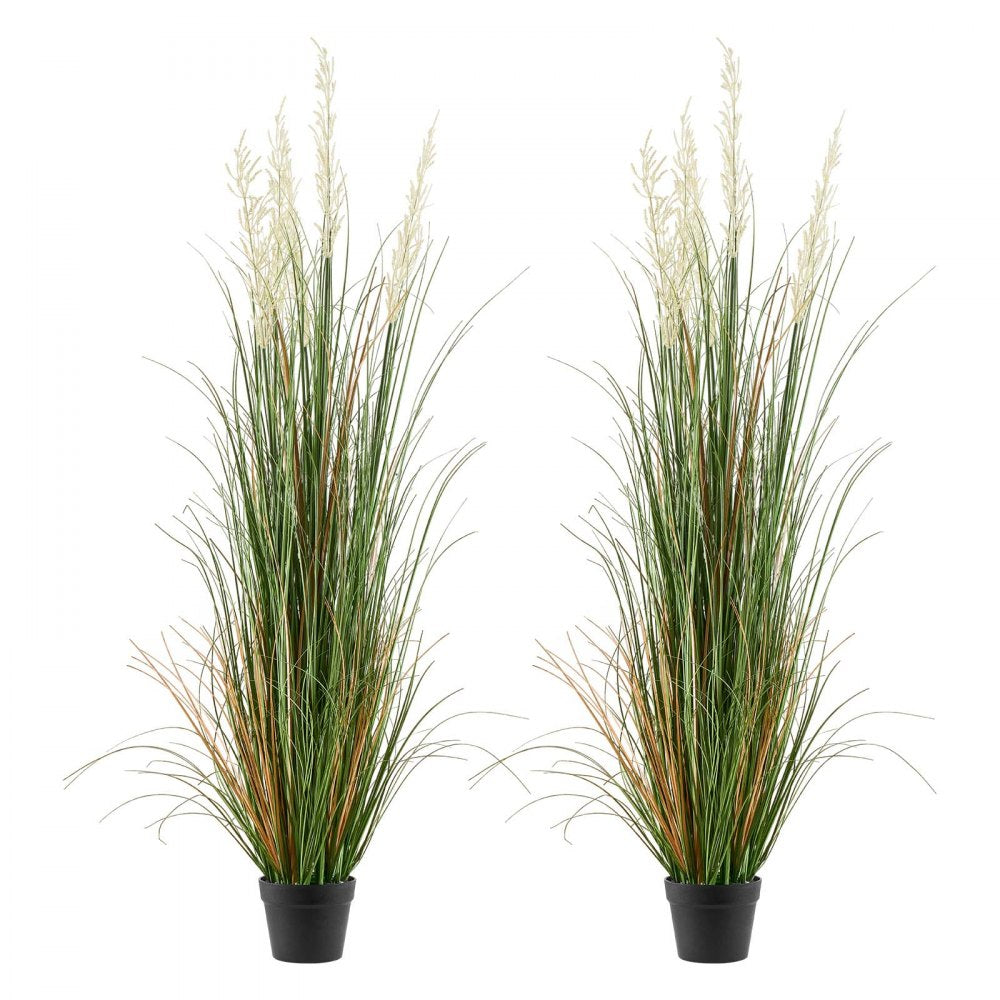 VEVOR Artificial Grass Plant, 2 Pack 59 inch Faux Reed Flower Grass in Pot, Premium PVC Fake Greenery Shrubs Plant for