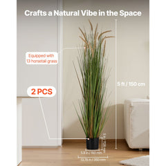 VEVOR Artificial Grass Plant, 2 Pack 59 inch Horsetail Reed Grass in Pot, Premium PVC Faux Fake Greenery Shrubs Plant