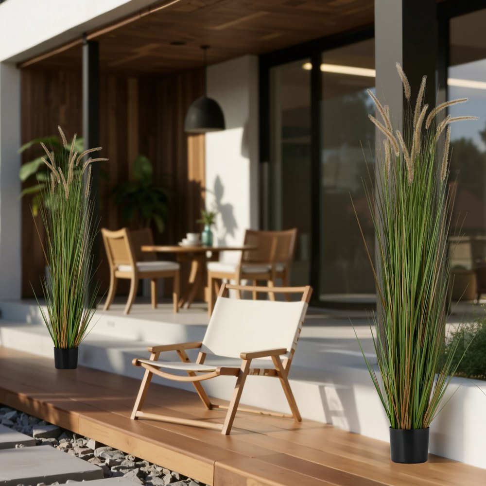 VEVOR Artificial Grass Plant, 2 Pack 59 inch Horsetail Reed Grass in Pot, Premium PVC Faux Fake Greenery Shrubs Plant