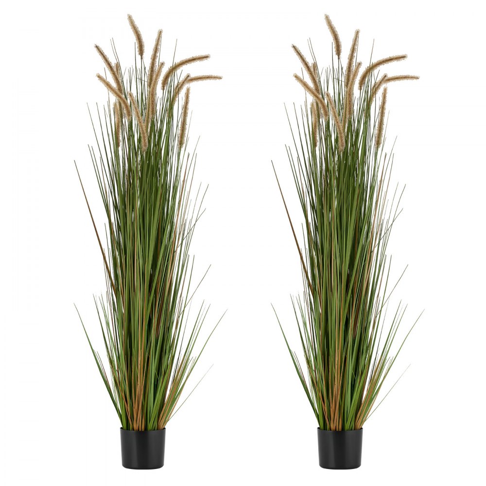 VEVOR Artificial Grass Plant, 2 Pack 59 inch Horsetail Reed Grass in Pot, Premium PVC Faux Fake Greenery Shrubs Plant