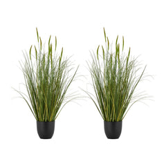 VEVOR Artificial Grass Plant, 2 Pack 35 inch Cattail Grass in Pot, Premium PVC Faux Fake Greenery Shrubs Plant for