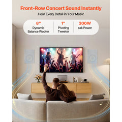 VEVOR In-Wall Speakers, 8", In Wall Speaker System with Paintable Grille, Hi-Fi Sound, 200W Peak, 2-Way Rectangular