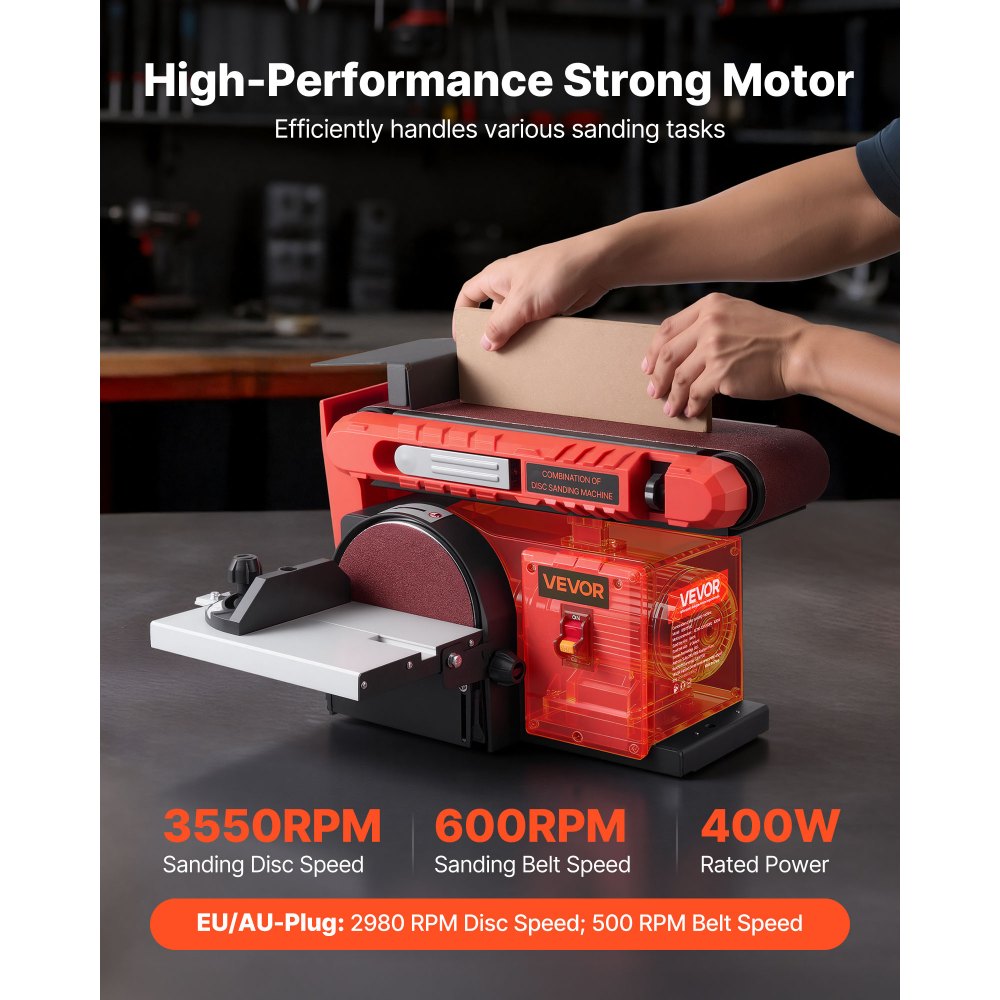 VEVOR 6" Disc Sander & 4" x 36" Belt Sander, 400W Professional Belt Disc Sanders Combo with 0 - 45° Adjustable
