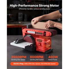 VEVOR 6" Disc Sander & 4" x 36" Belt Sander, 400W Professional Belt Disc Sanders Combo with 0 - 45° Adjustable