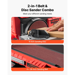 VEVOR 6" Disc Sander & 4" x 36" Belt Sander, 400W Professional Belt Disc Sanders Combo with 0 - 45° Adjustable
