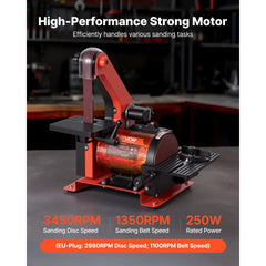 VEVOR 5" Disc Sander & 1" x 30" Belt Sander, 250W Benchtop Belt Disc Sanders Combo with 0 - 45° Adjustable Worktable &