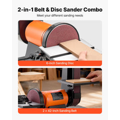 VEVOR 6" Disc Sander & 2" x 42" Belt Sander, 420W Professional Bench Belt Disc Sanders Combo with Multiple Angle