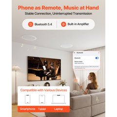 VEVOR Bluetooth Ceiling Speakers, 8", In Ceiling & In-Wall Speaker System with Amplifier, 2-Way Flush Mount Speakers