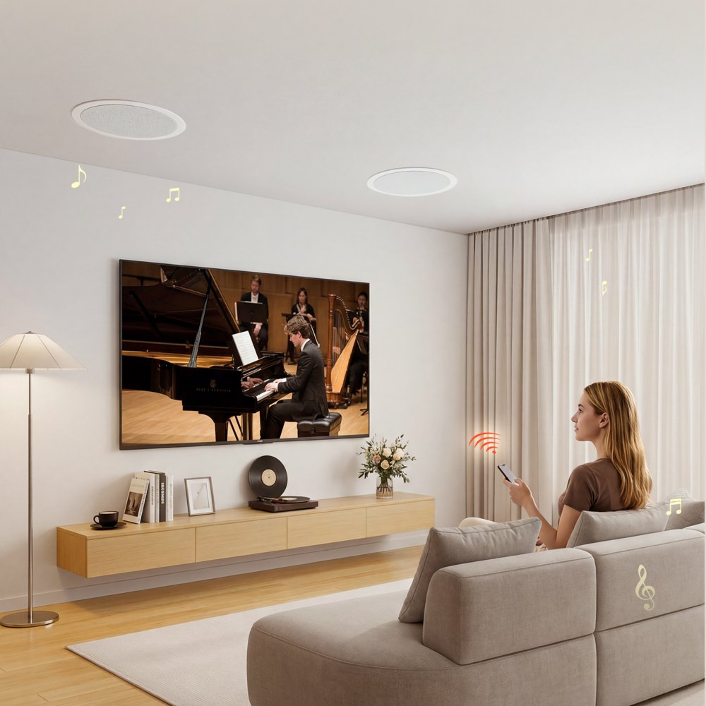 VEVOR Bluetooth Ceiling Speakers, 8", In Ceiling & In-Wall Speaker System with Amplifier, 2-Way Flush Mount Speakers