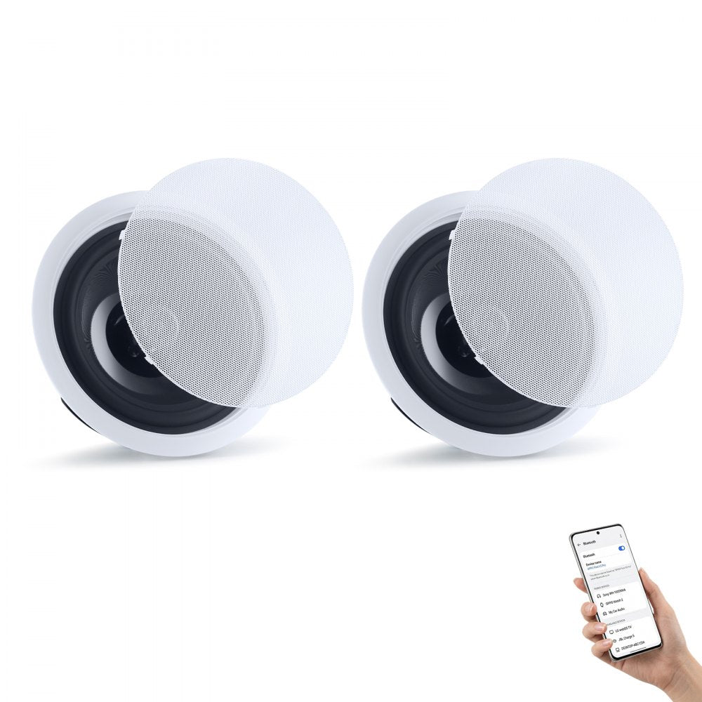 VEVOR Bluetooth Ceiling Speakers, 8", In Ceiling & In-Wall Speaker System with Amplifier, 2-Way Flush Mount Speakers
