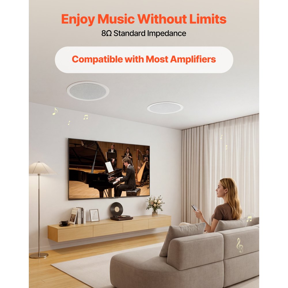 VEVOR In Ceiling Speakers, 8", In-Ceiling & In-Wall Speaker System, Hi-Fi Sound, 150W Peak, 2-Way Flush Mount Speakers