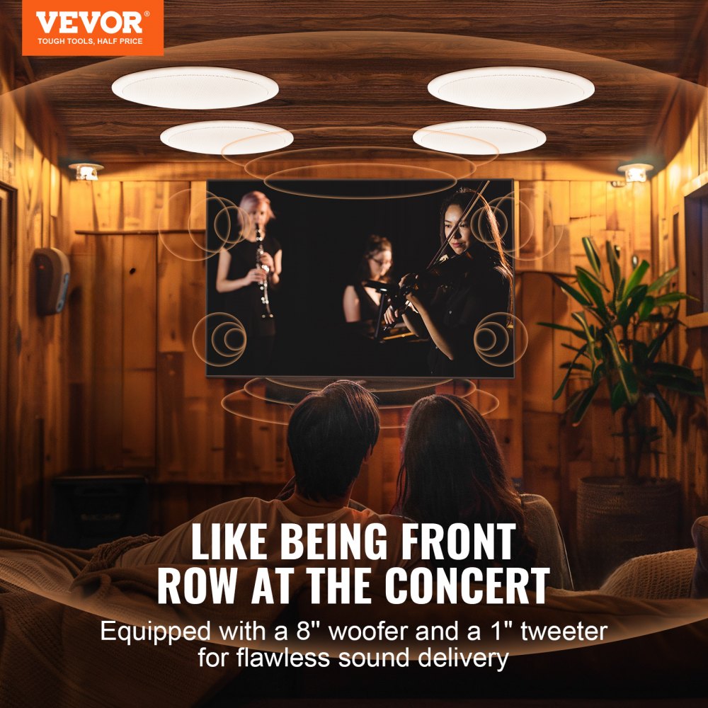 VEVOR 4 PCs 8 Inch in Ceiling Speakers, 100-Watts, Flush Mount Ceiling & in-Wall Speakers System with 8ΩImpedance 89dB
