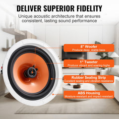 VEVOR 4 PCs 8 Inch in Ceiling Speakers, 100-Watts, Flush Mount Ceiling & in-Wall Speakers System with 8ΩImpedance 89dB