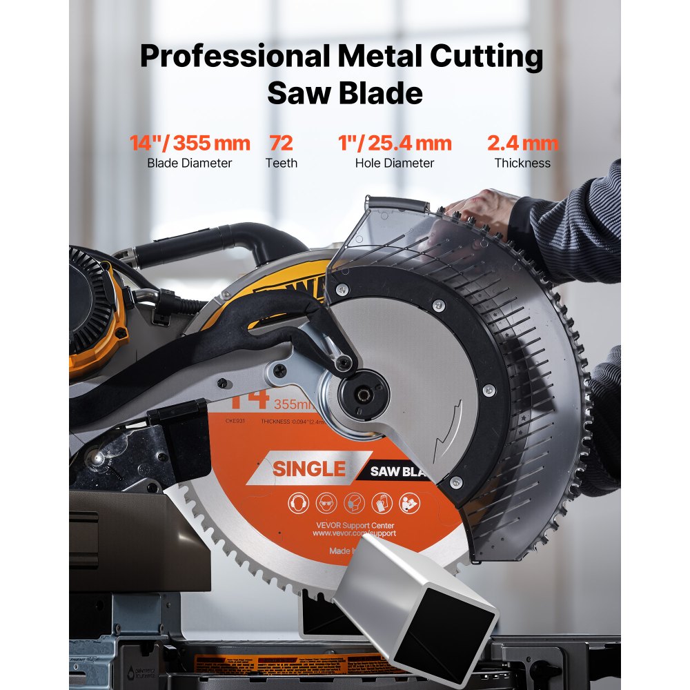 VEVOR Circular Saw Blade, 14 inch Diameter, 72 Sharp Alloy Teeth, 1 inch Arbor, Fine Finish, Metal Cutting Blade for