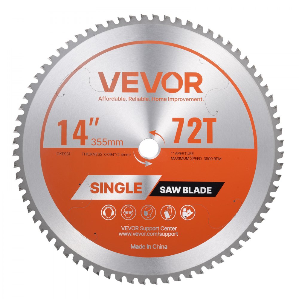 VEVOR Circular Saw Blade, 14 inch Diameter, 72 Sharp Alloy Teeth, 1 inch Arbor, Fine Finish, Metal Cutting Blade for