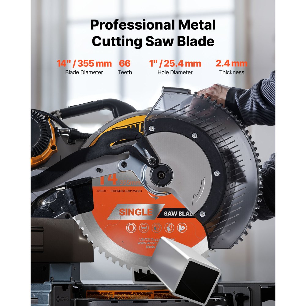 VEVOR Circular Saw Blade, 14 inch Diameter, 66 Sharp Alloy Teeth, 1 inch Arbor, Fine Finish, Metal Cutting Blade for