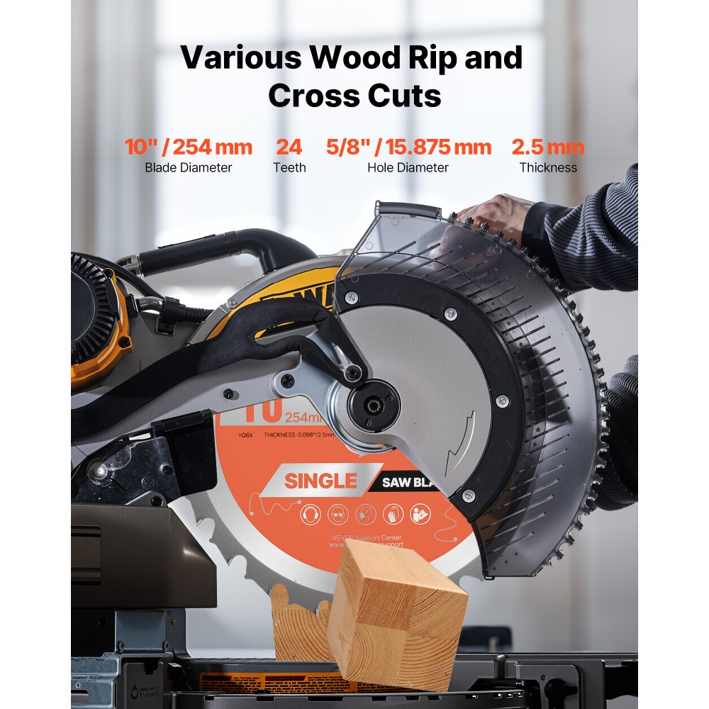 VEVOR Circular Saw Blade, 10 inch Diameter, 24 Sharp Alloy Teeth, 5/8 inch Arbor, Fine Finish, Wood Cutting Blade for